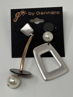 G by Gennaro Womens Asymmetric Geometric Earrings Silver Gold Tone Faux Pearl